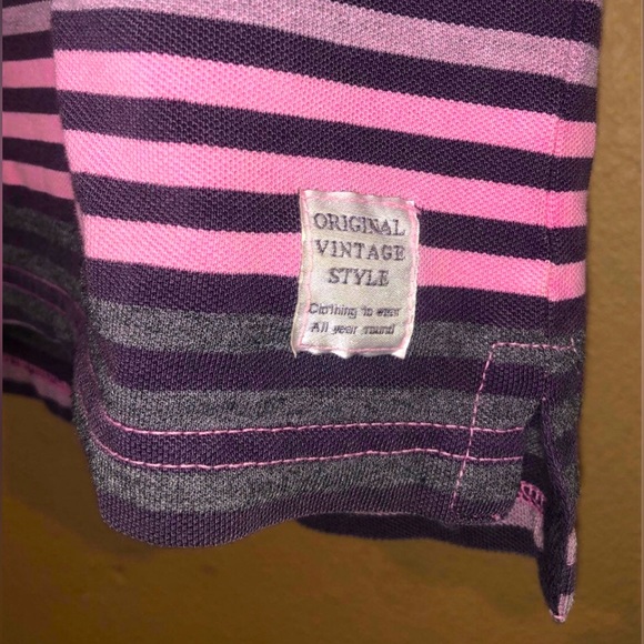 Original Vintage Style Polo Crewneck Sweater Striped Purple Gray Valentine’s Day - Picture 4 of 7